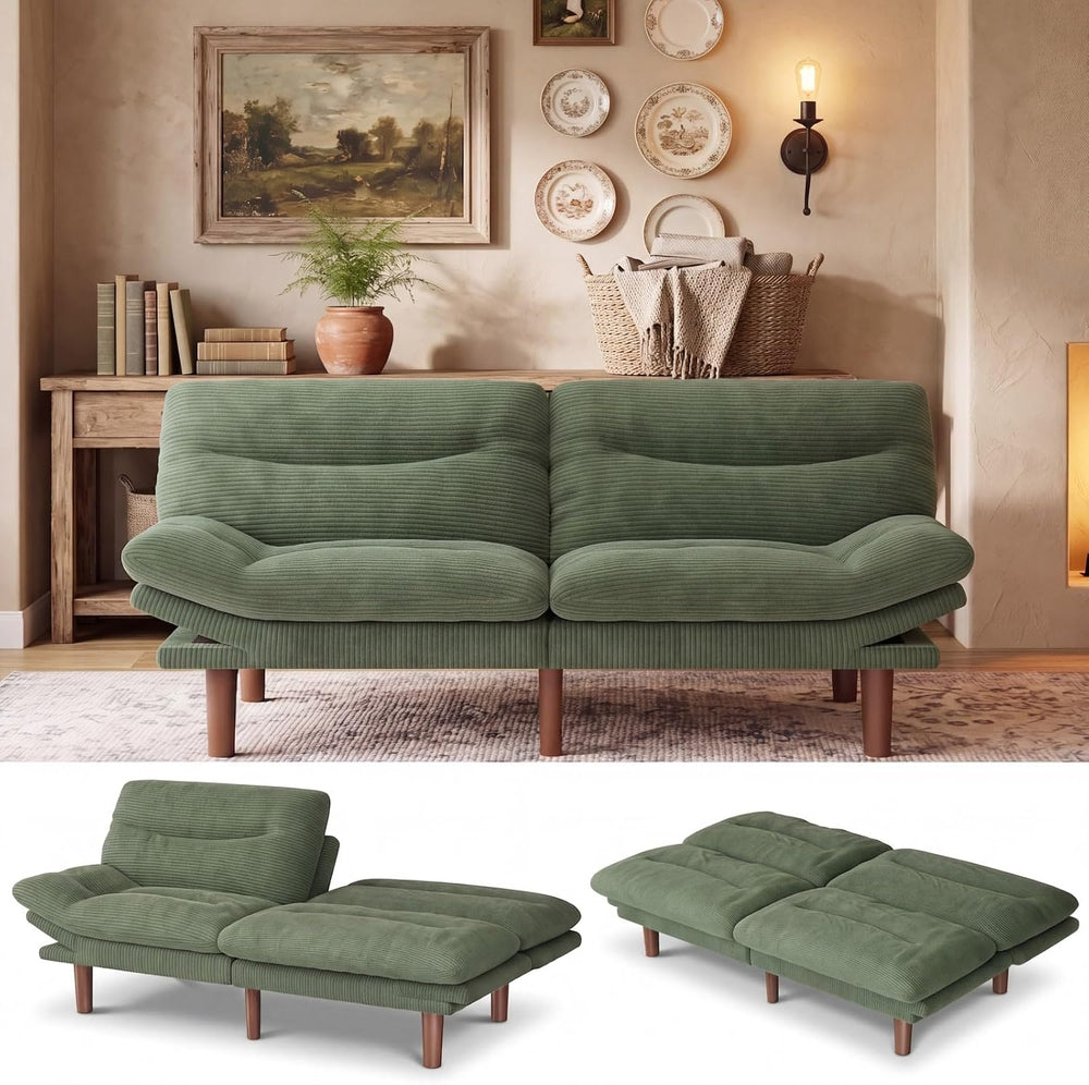 Marsail 75" Futon Sofa Bed, Futon Couch with Adjustable Backrest & A...