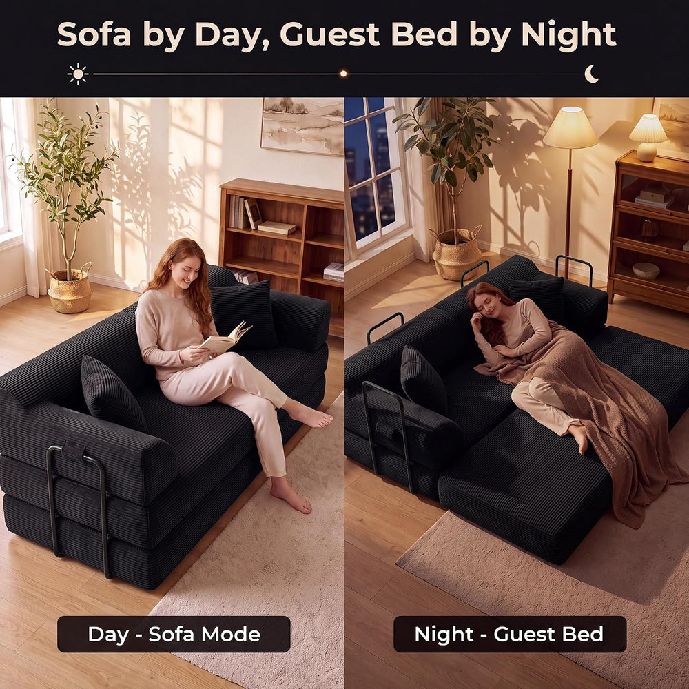 79" High‑Back Convertible Futon Sofa Bed, Boneless Couch for Living Room
