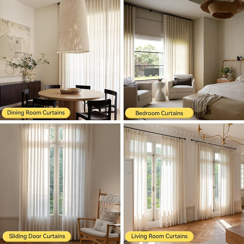 Liz Sheer Pinch Pleated Linen Curtains 90 Inches Long - Light Filtering Pleat...