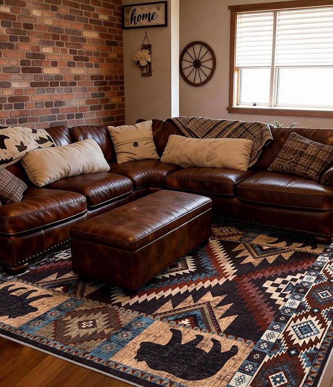 YIHOUSE Rustic Cabin Area Rug for Living Room 8x10, Machine Washable Lodge Bear - Image 4