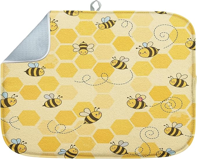 Sanwarm Absorbent Dish Drying Mat, Honey Baby Cute Yellow Bees Microfiber Pad by SanwarmHomeDecor