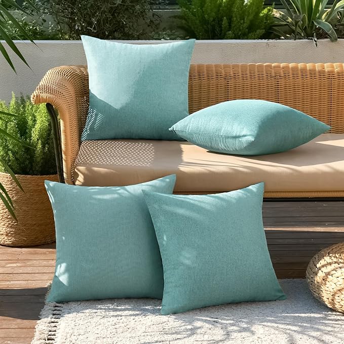 MIULEE Pack of 4 Decorative Outdoor Throw Pillow Covers Linen Waterproof Pillow - Image 3