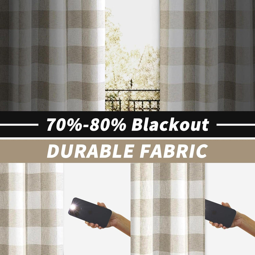 DriftAway Buffalo Plaid Blackout Curtains 2 Panels W52 x L84, Taupe