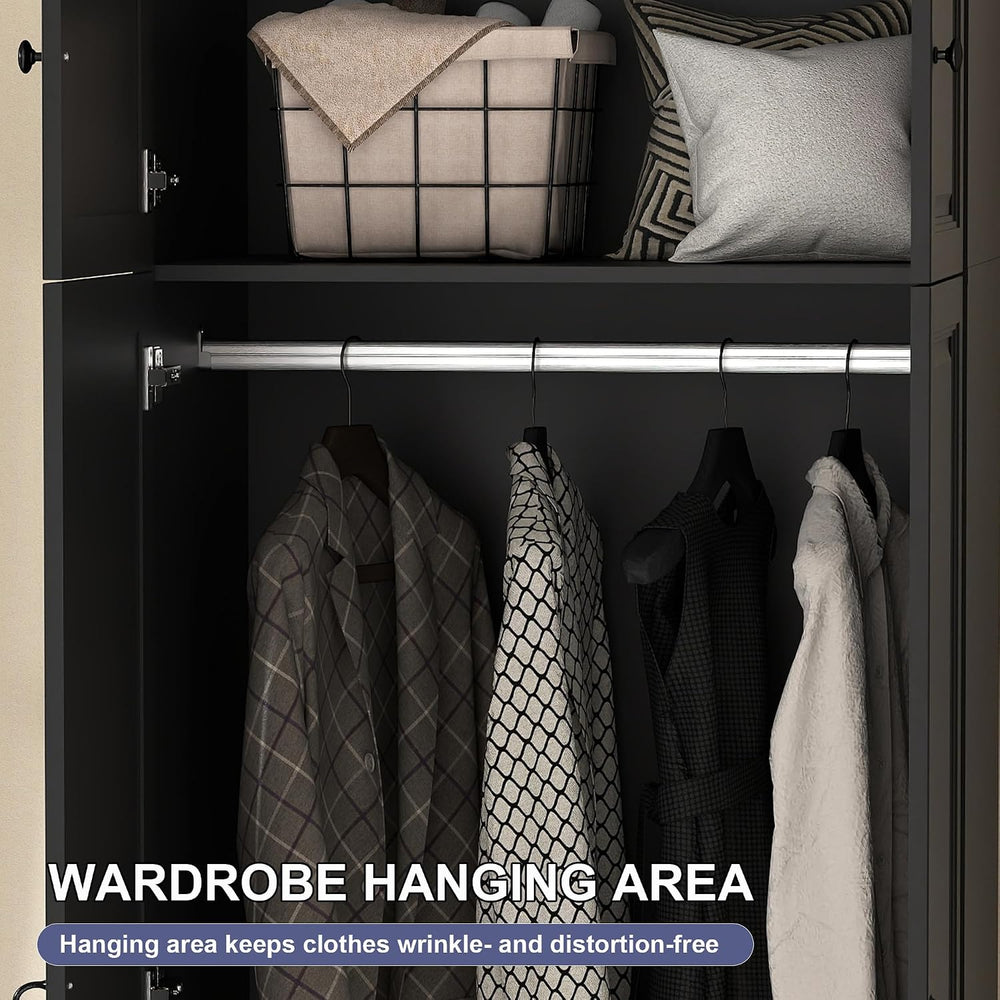Black Armoire Wardrobe Closet: 88" Extra Tall Wardrobe Closet with 4 Dra...