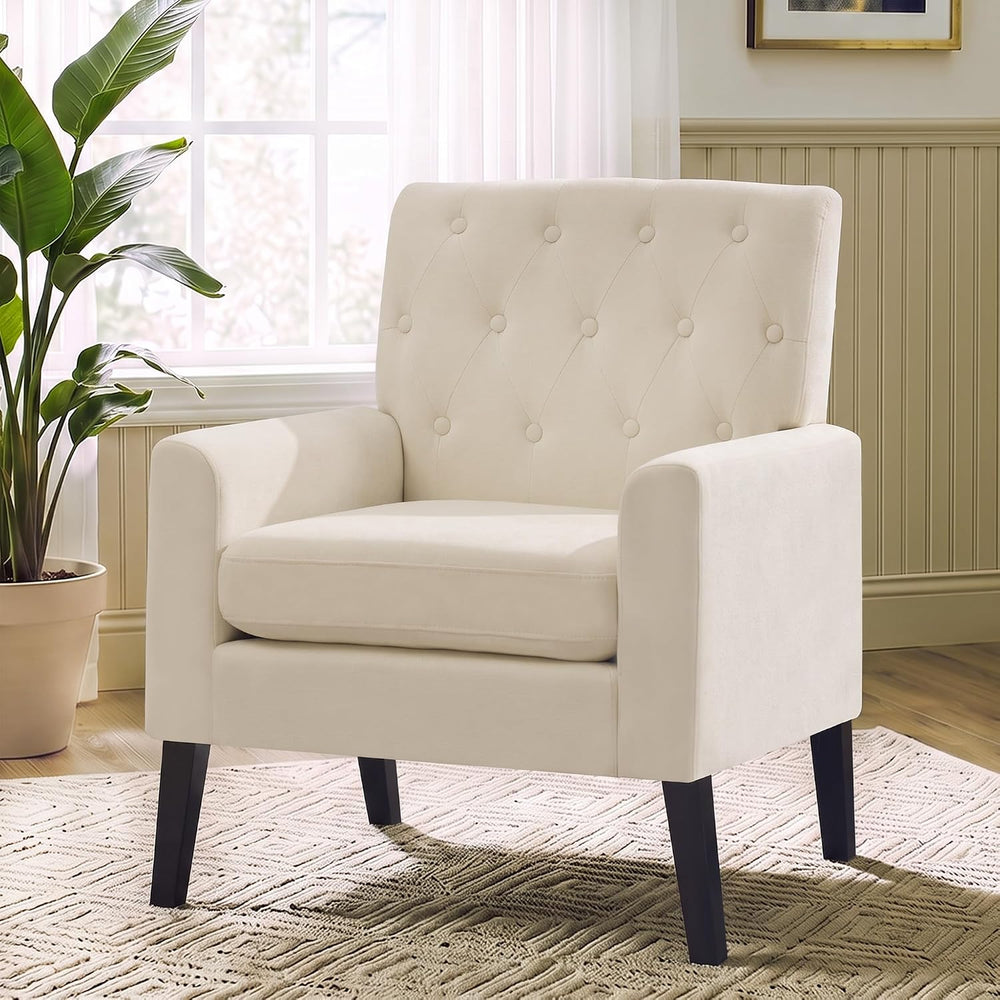 Modern Accent Chair, Upholstered Armchair with Button Tufted Back, Mid Centur...
