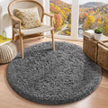 Ophanie Round Rug 3Ft Grey Circle Area Rugs, Fluffy Fuzzy Small Bedroom Carpet by Ophanie