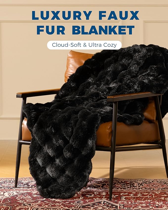 Ultra Soft Cozy Faux Fur Throw Blanket, Fuzzy Plush Thick Bubble Blanket - Image 4
