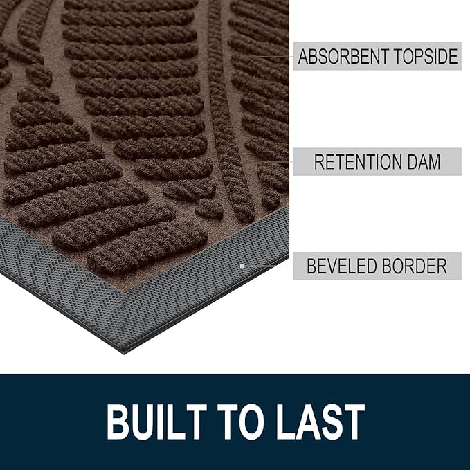Colorxy Waterproof Doormat, Sturdy Natural Rubber Front Door Mats, Non Slip Low - Image 3