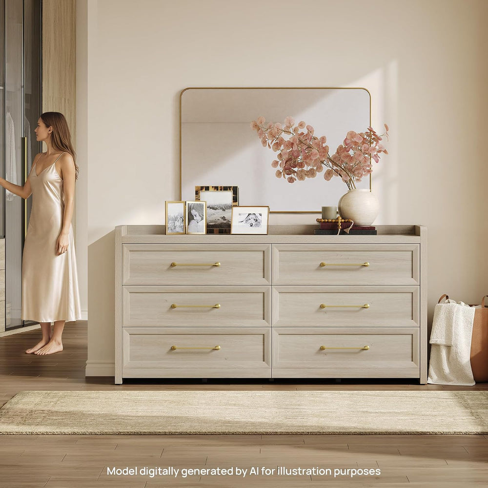 SICOTAS 6 Drawer Dresser for Bedroom-56.4" Extra-Wide Wood Chest of Drawers
