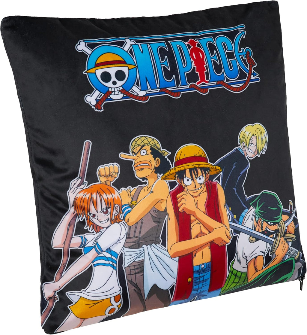 One Piece 2-Pc Cushion Cover Set, Pillow Covers for Bed, Couch, Rectangular 20x12 in, Square 14 x14 in, Luffy Straw Hat Anime Gifts for Boys