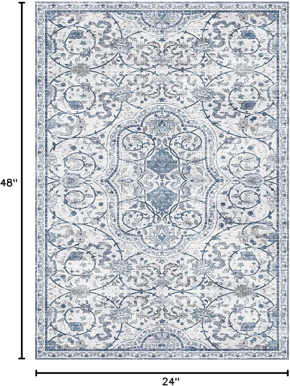 2'×4' Blue Floral Vinyl Runner Rug, Non-Slip Floor Mat for Hallway, K...