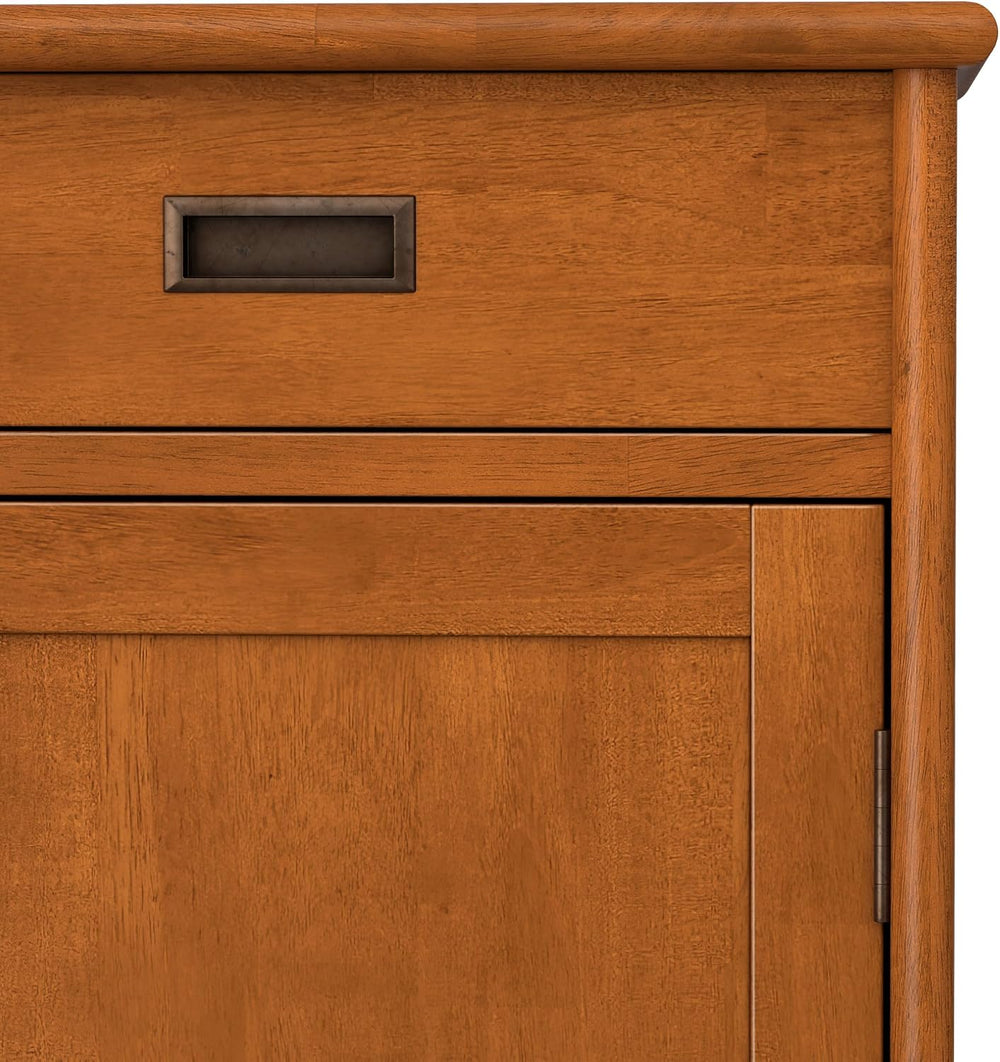 SIMPLIHOME Draper 36" Wide Solid Wood Cabinet in Teak Brown