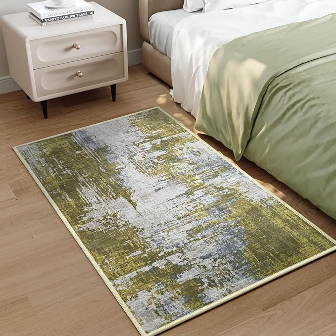 Entrance Rugs Indoor 2x3 Green Entry Rug Washable Abstract Small Area Rug - Image 5