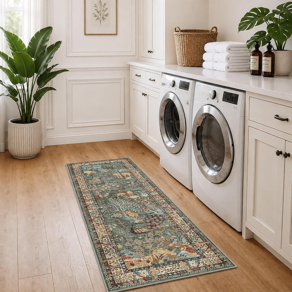 2’6″x 8’ Runner Rug Botanical Print Long Rug Vintage Kitchen Rug