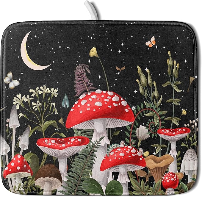 Red Mushroom Dish Drying Mat for Kitchen Counter Plant Leaves Drainer Mats Rack by Giwawa