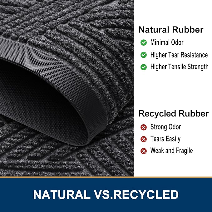 Smiry Front Door Mat Outside Entrance, Heavy Duty Sturdy Natural Rubber Doormat - Image 5