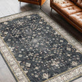 Black Boho Living Room Rug 5x7, Washable Dark Vintage Moody Low Pile Non Slip by HazoHaus