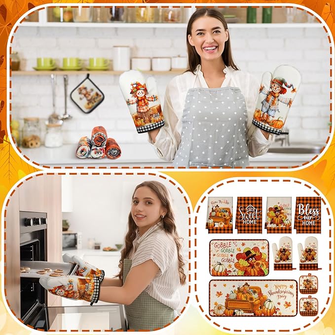 Fanfanwin 10 Pcs Thanksgiving Scarecrow Kitchen Decor Set Kitchen Towels Pot - Image 6