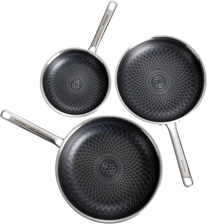 Non Stick Frying Pan without Lid, 8+10+12 Inch, Hybrid Frying Pans Set Nonstick by Yourpersonalkitchen