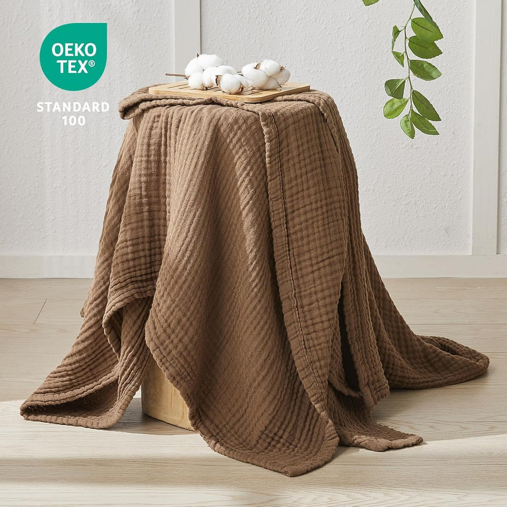EMME Muslin Blankets for Adults Large Throw Blanket Couch Brown 50" x 71...