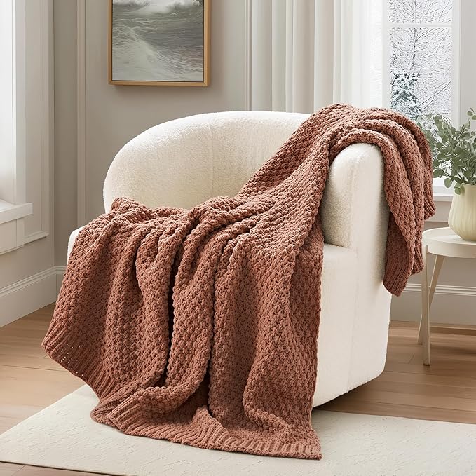 EVERGRACEHOME Chunky Chenille Knit Throw Blanket by EVERGRACEHOME