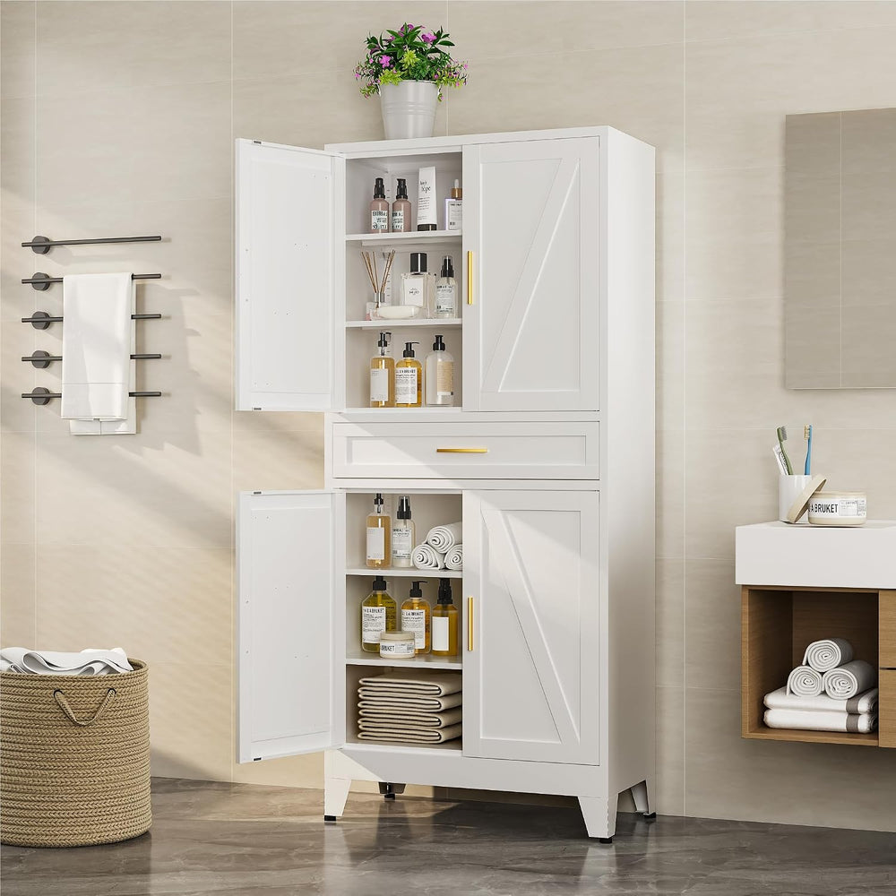 Bevivog Tall Pantry Cabinet with Drawers, 71" Metal Storage Cabinets wit...
