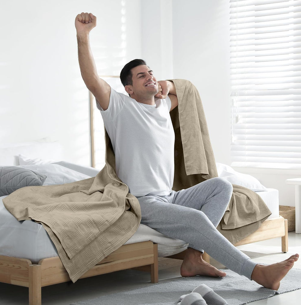 Utopia Bedding 100% Cotton Thermal Blanket Khaki King, 90x108 Inches