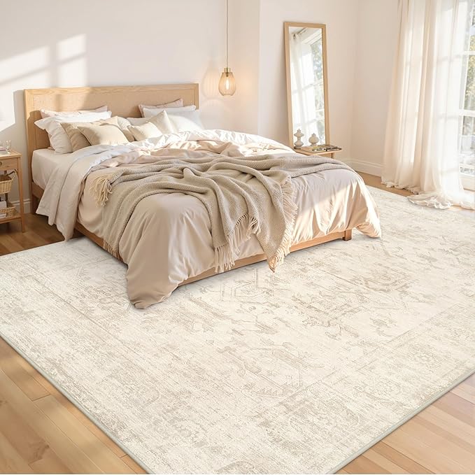 Area Rugs 9x12 Living Room: Vintage Boho Neutral Washable Rug Indoor Soft Large - Image 2
