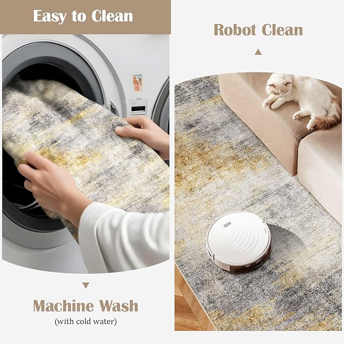 4x8 Washable Kitchen Runner Rug: Modern Abstract Wide Runners - Image 3