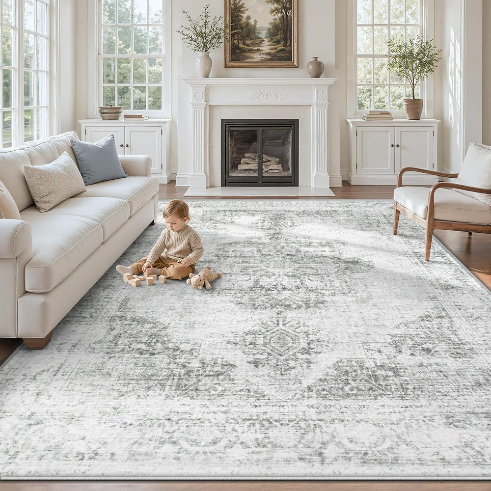 Gent drizz 8x10 Area Rugs for Living Room, Gray Washable Rugs Vintage