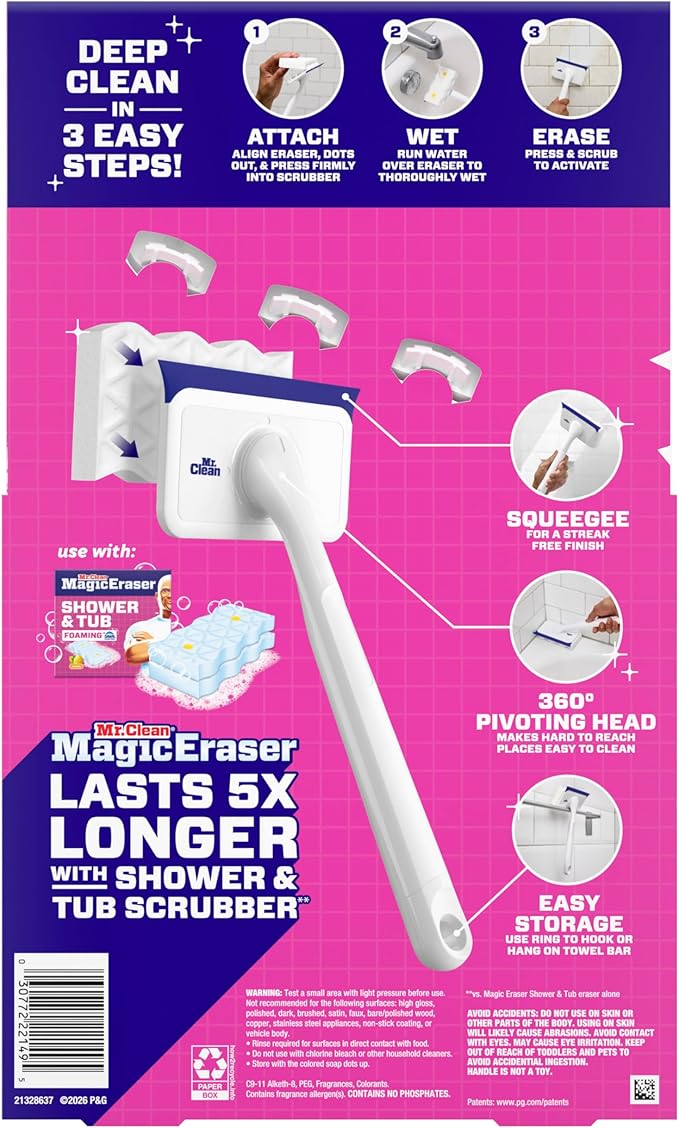 Mr. Clean Magic Eraser Shower & Tub Scrubber, Bathroom Cleaner, All in One - Image 13