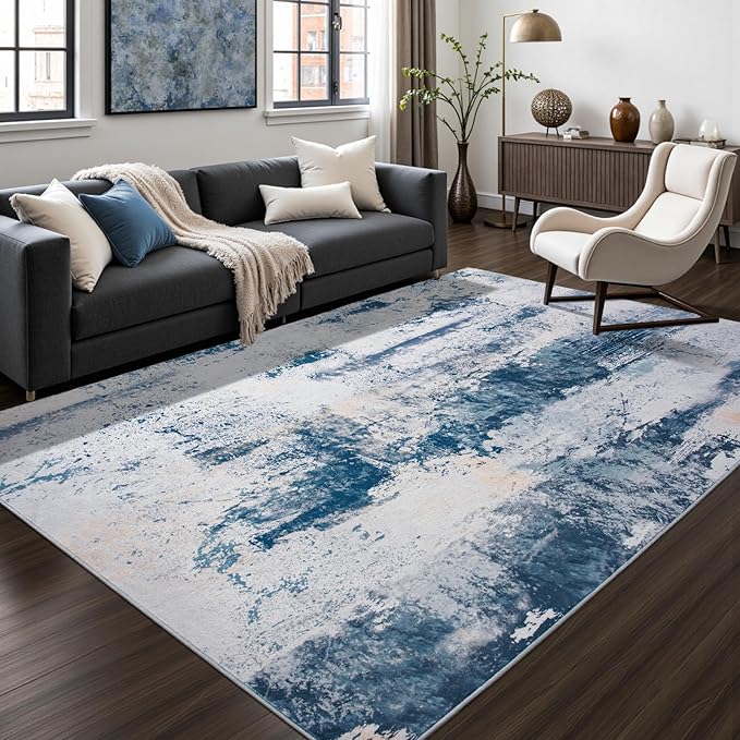 Toneed Abstract Area Rug Modern Washable Rug Soft Non Slip Rug Low Pile by Toneed