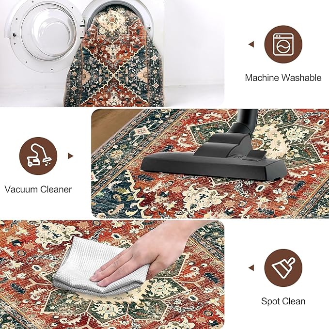 Yamaziot Washable Runner Rug, 2x10 Non-Slip Boho Vintage Hallway Rug Runner - Image 4