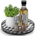 Black and White Kitchen Lazy Susan Turntable – Checkered Round Decorative Tray by AMH