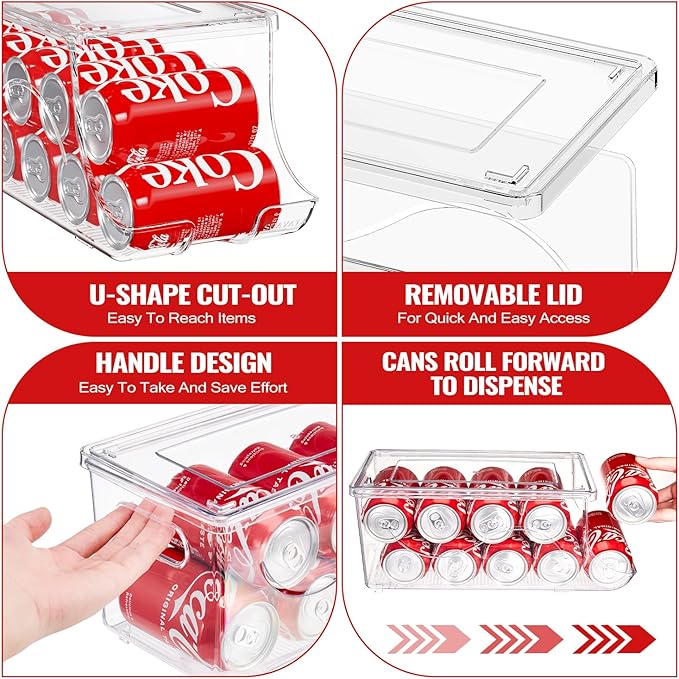 SCAVATA 4 Pack Stackable Refrigerator Organizer, Soda Can Dispenser Pop Cans - Image 3