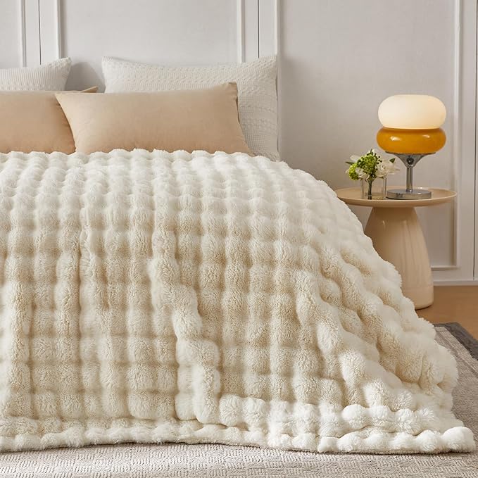COOVA Faux Fur Throw Blanket for Couch, Cozy Soft and Fuzzy Plush Rabbit Fur - Image 2