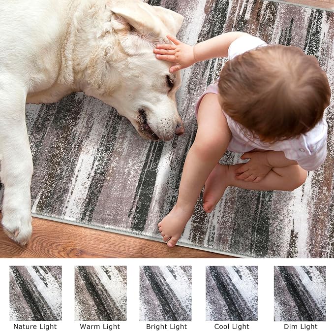 Lansny Modern Abstract Runner Rug 3x8, Dark Light Brown White Washable Kitchen - Image 7
