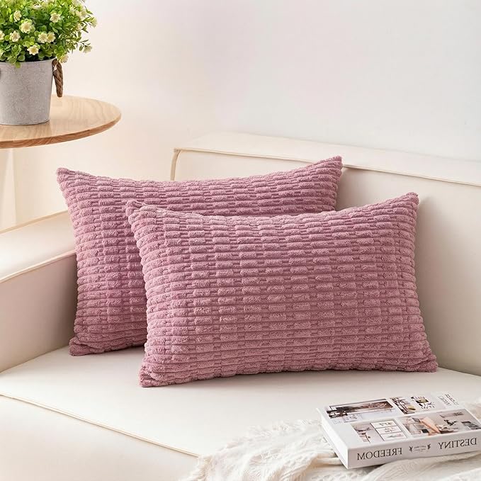 Pack of 2 Corduroy Decorative Throw Pillow Covers 12x20 Inch Soft Striped by Unknown
