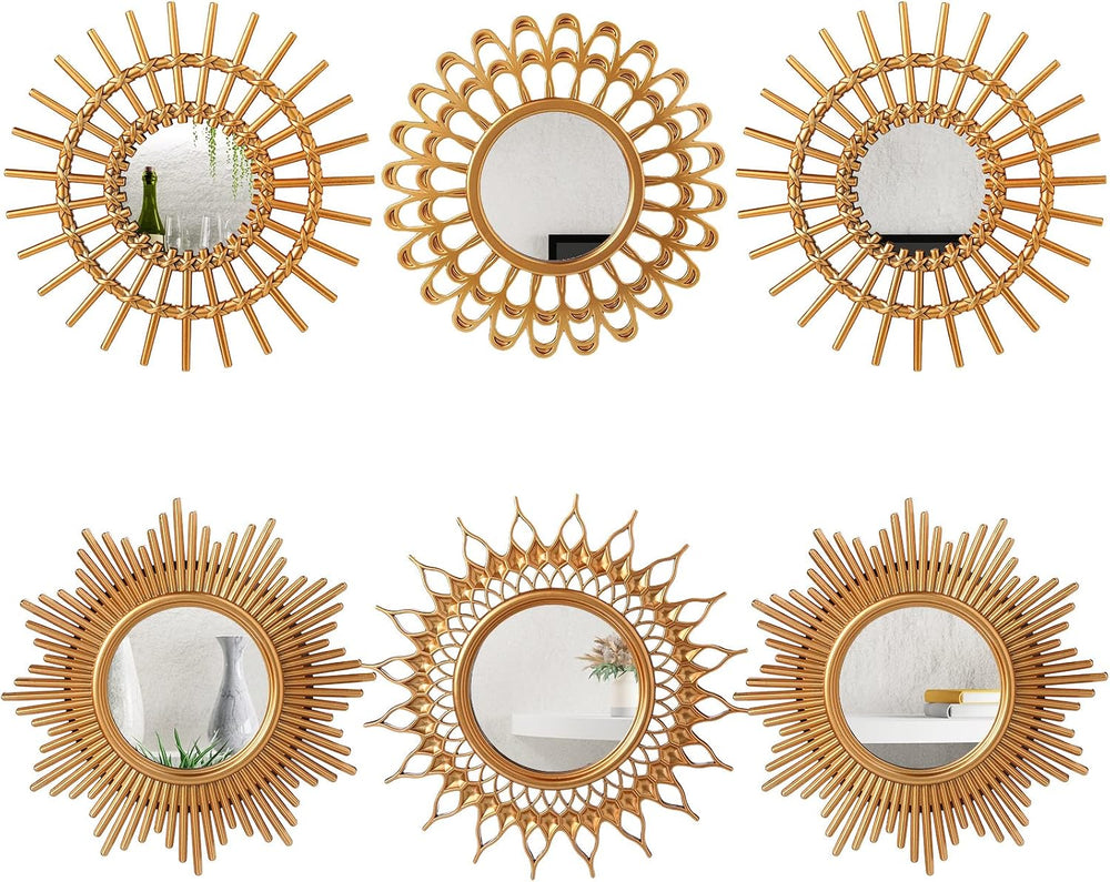 Namalu 6 Pcs Sunburst Round Mirror for Wall Decor, Classic, Gold