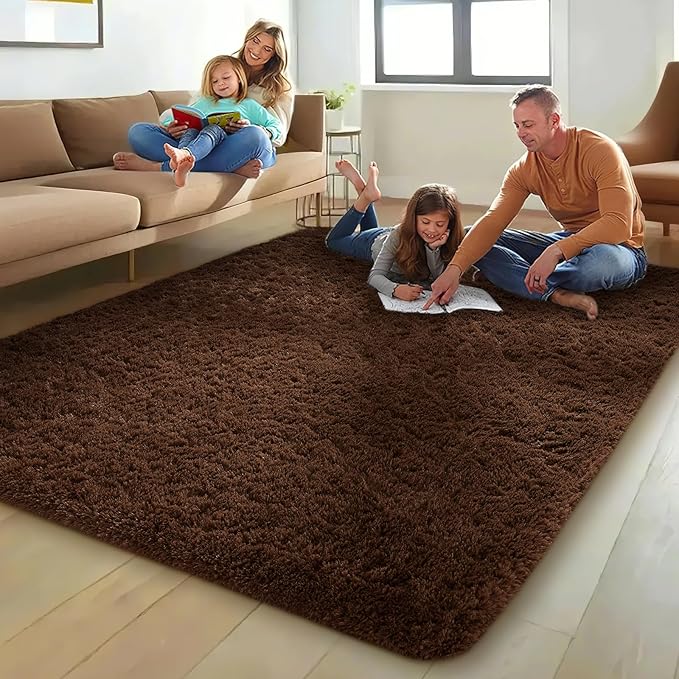 Ophanie Brown Rugs for Living Room Bedroom, 6x9 Fluffy Fuzzy Furry Carpet - Image 5
