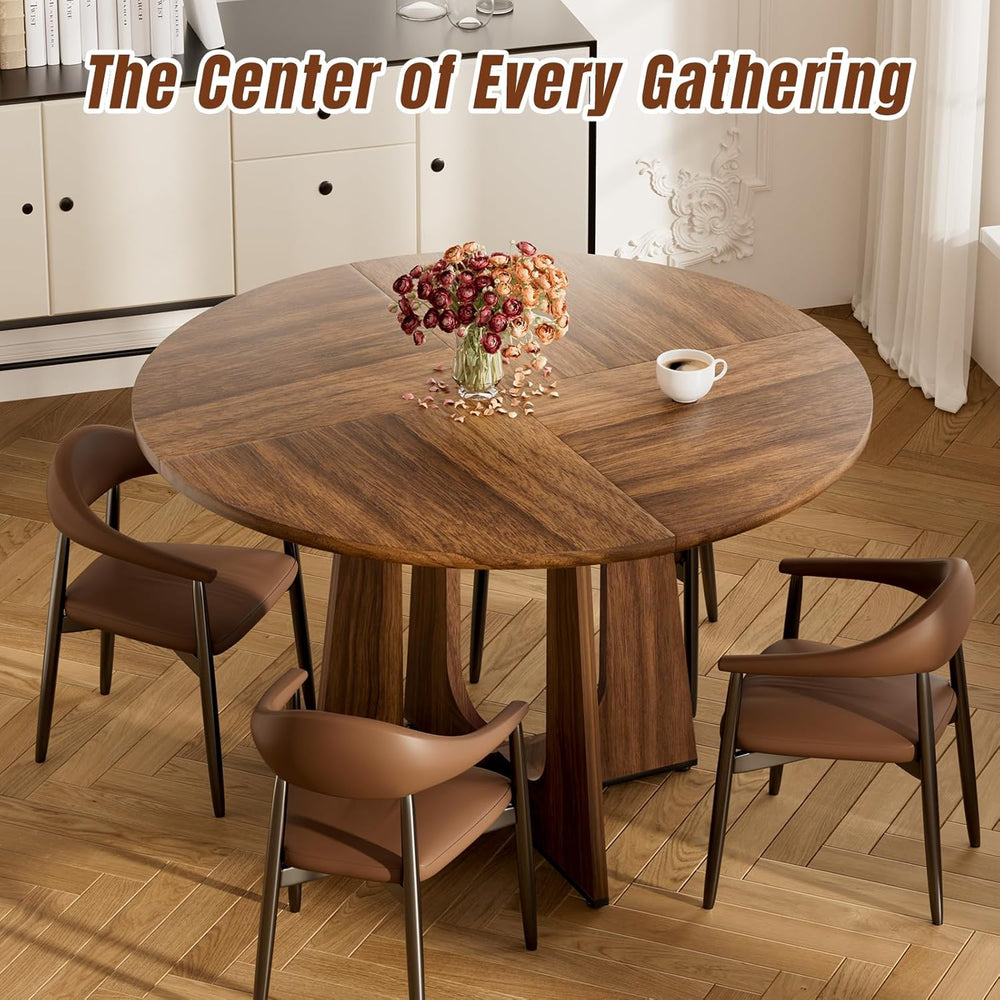 47" Round Dining Table for 4-6, Farmhouse Wood Kitchen Table, Mid-Centur...