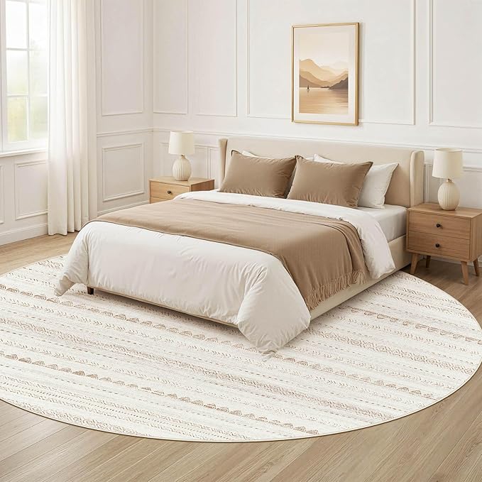 Nakagishi Round Rug Boho Area Rugs: 5x5 Washable Large Circle Neutral Soft - Image 8