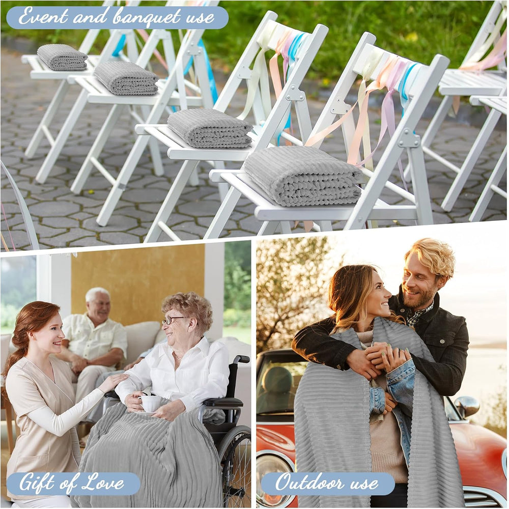 Buryeah 6 Pcs Flannel Throw Blankets Bulk Outdoor Wedding, Light Gray