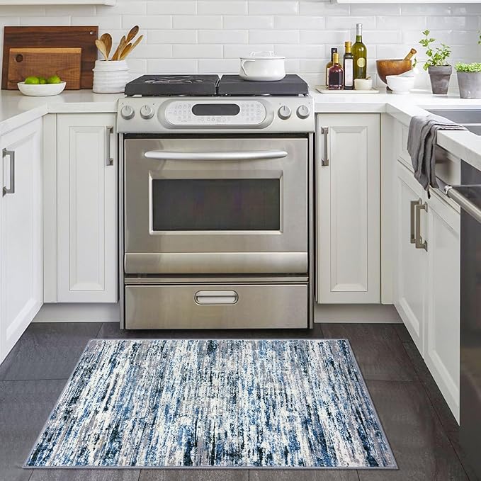 Lansny Modern Abstract Entryway Rug Indoor 2x3 Washable Rug Non-Slip Soft Small - Image 2