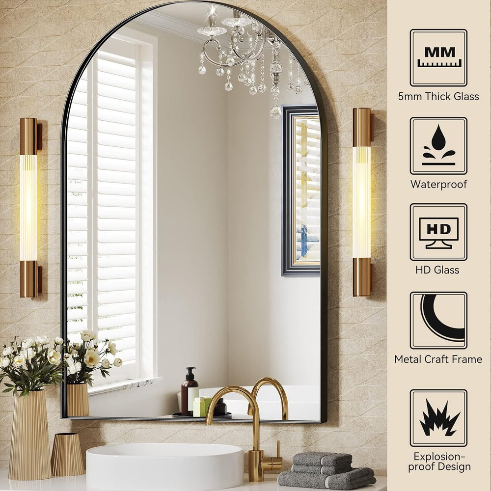 Brightify Arched Mirror, Arched Wall Mirror, 22 x 30 Inch Black Arch Mirror, ...