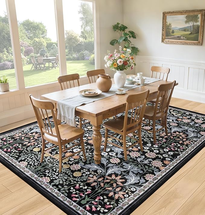 8x10 Area Rugs for Living Room: Floral Washable Rug Vintage Large Soft Boho - Image 4