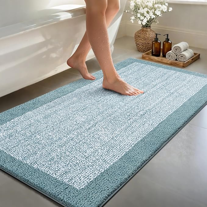 70x24 Long Bathroom Rugs Washable Non Slip, Dusty Blue Bath Mat by Unknown