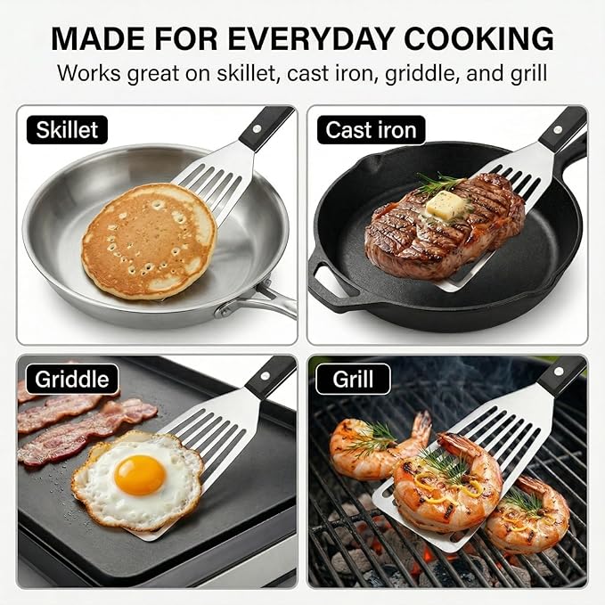 Stainless Steel Fish Spatula, 12.2" Slotted Metal Turner - Image 4