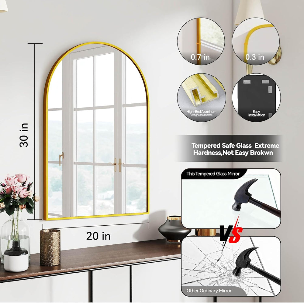 30x20 Bathroom Mirror Arch Wall Mounted/Against Aluminum Frame Gold