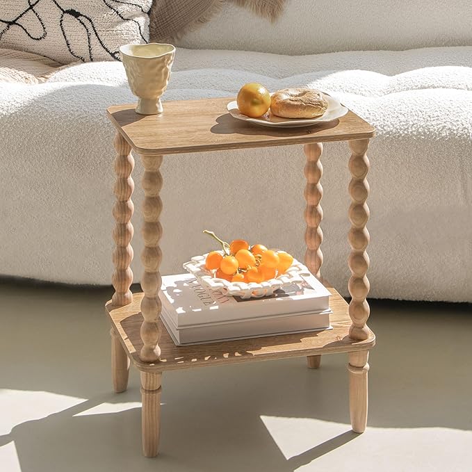 Small End Table, Couch Side Table with 2-Tier Storage Shelf, Wood Coffee Tabl...
